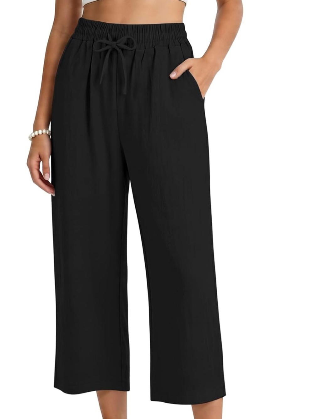 Women's Black Wide-Leg Drawstring capri pants size medium NEW NWT